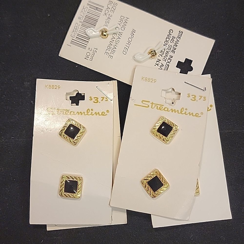 Streamline Vintage Black Gold Metal Buttons Cards Set of 5 #K8829